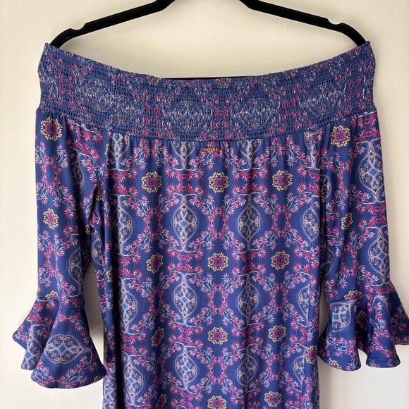 Cabana Life Purple Pink Off The Shoulder Mini Dress Bell Sleeve Tassels Beach - Picture 5 of 9